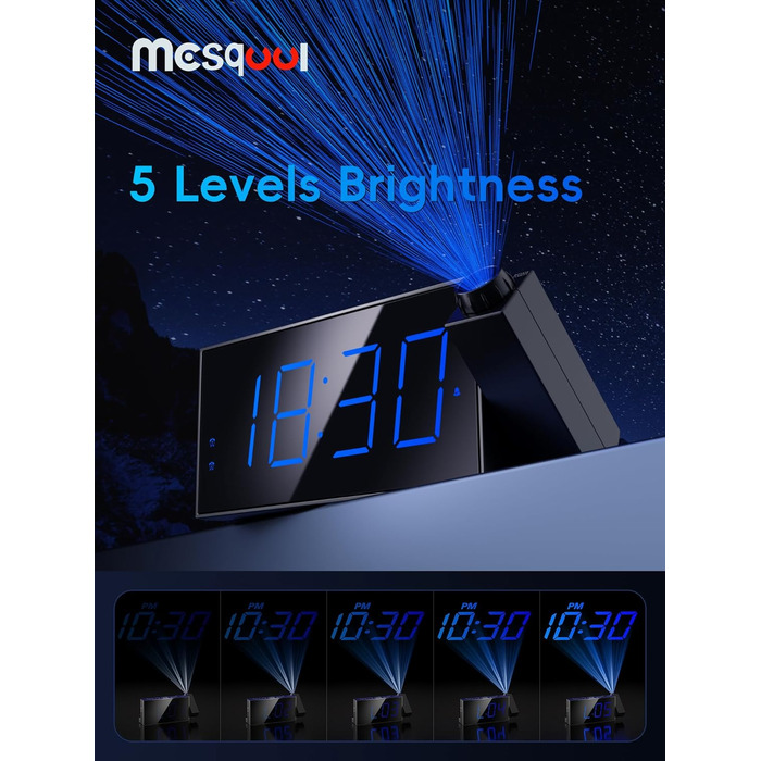 Проекційний будильник для спальні, цифровий будильник з великим 7-дюймовим світлодіодним дисплеєм, диммер, проектор на 180, зарядний пристрій USB, 12/24 год, літній час, відкладення, резервне живлення акумулятора, настільний настінний стельовий годинник д