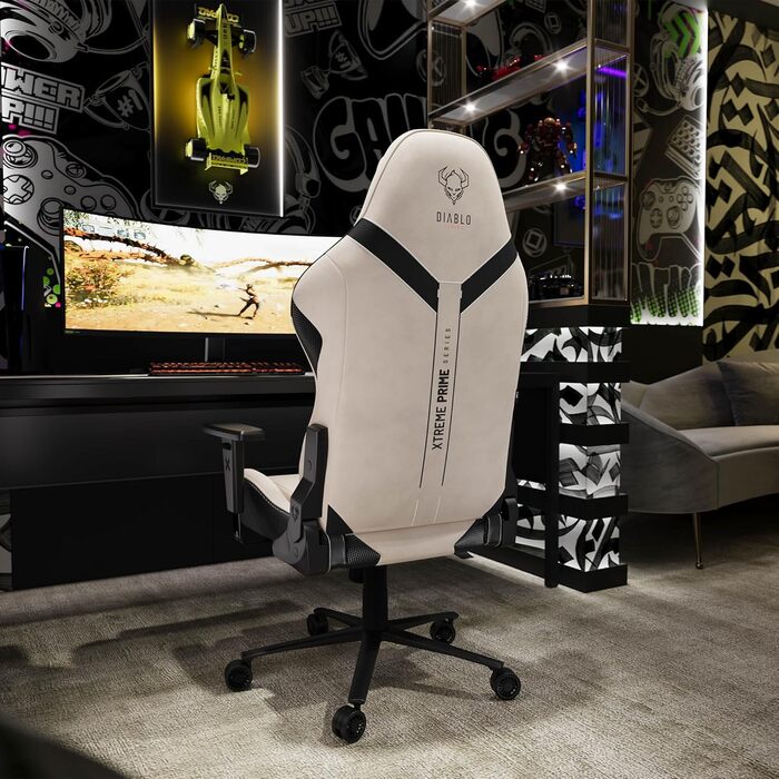 Ігрове крісло Diablo Fabric, ергономічне, з магнітним підголівником та охолоджуваним сидінням, міцна металева основа, регульовані по висоті підлокітники, ПК-крісло, ігрове крісло, 140 кг, Шторм у пустелі