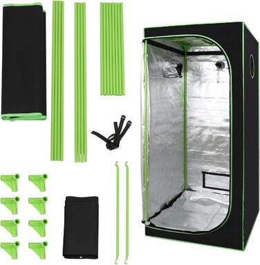Гроубокс 80x80x180 см для вирощування рослин вдома. Світлонепроникний та водонепроникний, чорно-зелений.