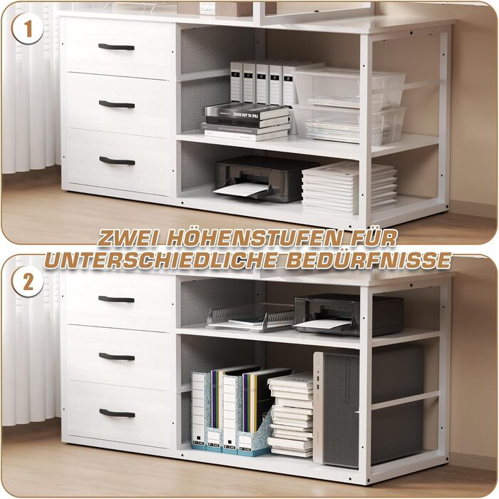 Г-подібний письмовий стіл з 3 шухлядами та місцем для зберігання речей, 140 x 105 x 75 см. Двосторонній кутовий письмовий стіл, Г-подібний письмовий стіл з 2 USB-портами для зарядки та 2 розетками, білий. 140 x 105 x 75 см. Білий