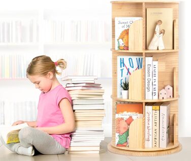 Обертова дитяча книжкова полиця OOOK з масиву дерева, 3-рівнева дитяча книжкова полиця з можливістю обертання на 360 градусів для дітей та дорослих, багатофункціональна дерев&39яна дитяча книжкова полиця для дитячої ігрової кімнати, 3 яруси