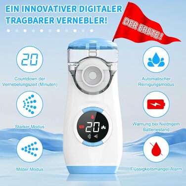 Цифровий інгалятор Wholeede, інгалятор для немовлят, дітей та дорослих, інгалятор-небулайзер зі зворотним відліком для небулайзерів, безшумний портативний інгалятор з 2-ма масками та мундштуком - синій