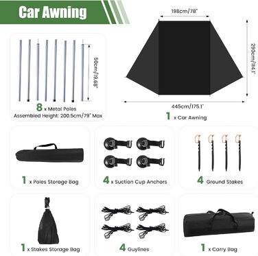 Універсальний автомобільний намет для будь-якого транспортного засобу, автомобільний тент, кемпінговий намет, тент для великого позашляховика, універсальний сонцезахисний намет для будинків на колесах та автомобілів