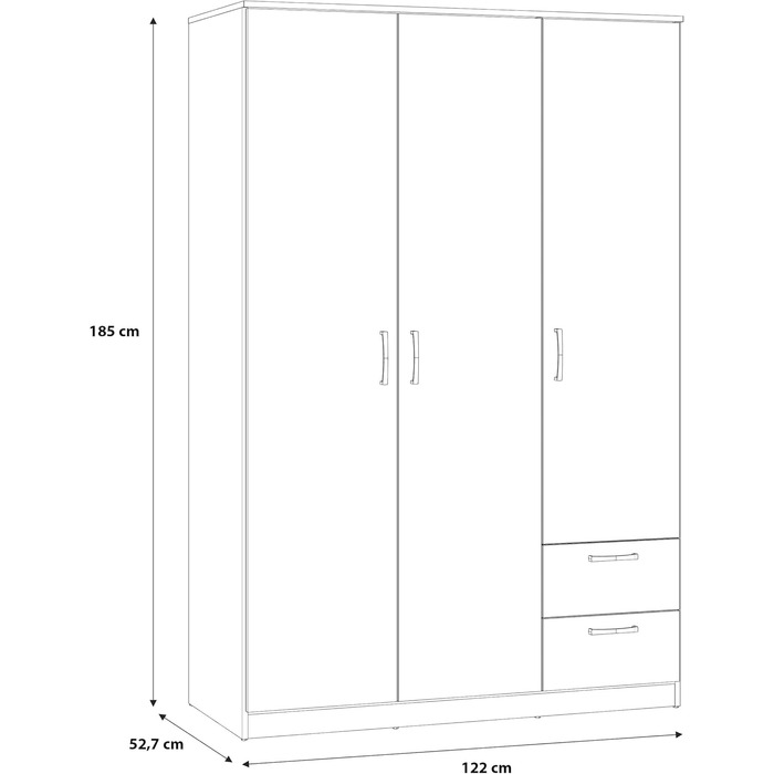 Шафа 122, Шафа в скандинавському стилі з 3 дверима та 2 шухлядами, інженерна деревина, оздоблення Artisan Oak, ширина 122 см, висота 185 см, глибина 52,7 см. Шафа Artisan Oak, 3 двері з 2 шухлядами