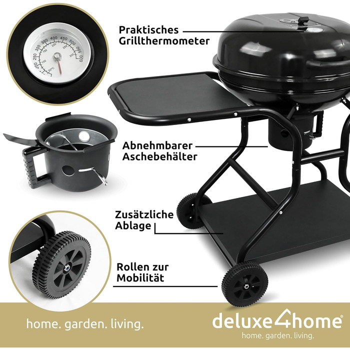 Чайник-барбекю Ø55 см з полицею I Пересувний візок для барбекю з кришкою I Решітка для барбекю на вугіллі, круглий мангал для грил