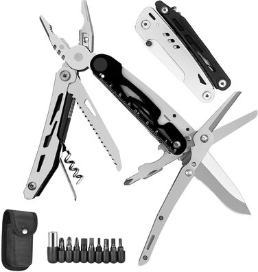 Мультитул Плоскогубці 12 в 1 з нержавіючої сталі, знімні складні ножиці, складні багатофункціональні плоскогубці, з 9 насадками дл