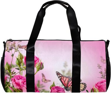 Спортивна сумка, маленька дорожня сумка, сумка для йоги, квітковий візерунок з трояндами та метеликами, сумка для фітнесу на відкритому повітрі, ручна поклажа