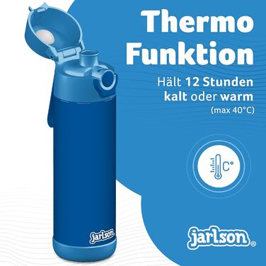 Дитяча пляшка для пиття Jarlson MALI з нержавіючої сталі ТЕРМОС - Герметична дитяча пляшка для пиття - Підходить для газованих напоїв - Термопляшка для школи та дитячого садка (Синя, 500 мл)
