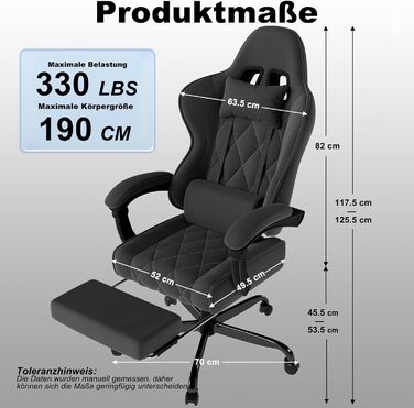 Тканинне ігрове крісло з масажною поперековою опорою, дихаюче офісне крісло ергономічне зі зручною пружинною подушкою та підставкою для ніг, ігрове крісло з підголівником та широким сидінням, темно-сірий/чорний