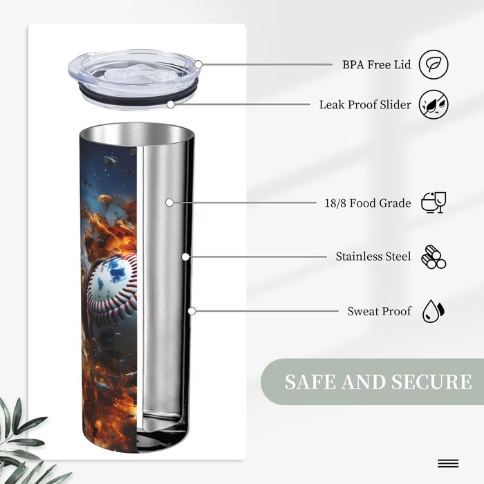 Кухоль з прямою трубочкою, 590 мл, Гарячий бейсбол, з принтом, дорожній кухоль, підходить для кемпінгу, офісу та дому