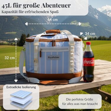 Велика сумка-холодильник 45 л XXL, сумка для пікніка, для покупок, пляжу, автомобіля, кемпінгу, використання на свіжому повітрі, пасивний холодильник, сумка-холодильник, сумка для заморожування, термосумка, ізольована сумка, верхній клапан, складна, ретро