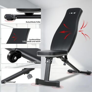 Збільшена складна багатофункціональна лава для силових тренувань ISE з 6-позиційною регульованою спинкою, жим лежачи, тренувальна лава для всього тіла, домашня фітнес-лава SY-5021