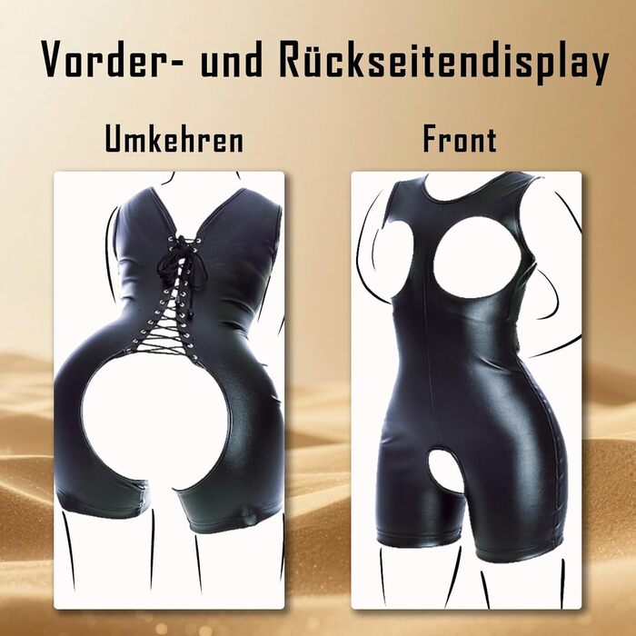 Бондажний шкіряний боді для жінок, з відкритою зоною та регульованими шнурівками, чорний, M/L