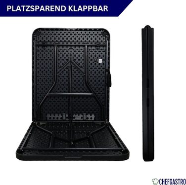 Складаний фуршетний стіл 180x75 см, водонепроникний садовий стіл з ручкою для перенесення, 8 осіб, пластиковий чорний, складаний стіл, портативний кемпінговий стіл на відкритому повітрі для саду, тераси, балкону, вечірки, фуршетний стіл, гладкий чорний