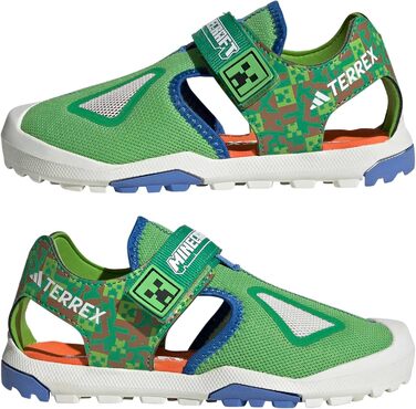 Сандалі Adidas Unisex Kinder Minecraft Terrex Captain Toey 2.0, 35 EU, напівлюцидний, лаймовий, синій, напівімпактний, помаранчевий