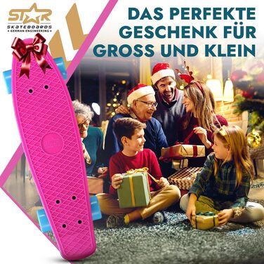 Скейтборд BIKESTAR Vintage Retro Cruiser 60 мм - круїзерний скейтборд для дітей та дорослих, початківці від 6-8 років, ретро дизайн Berry & Blue