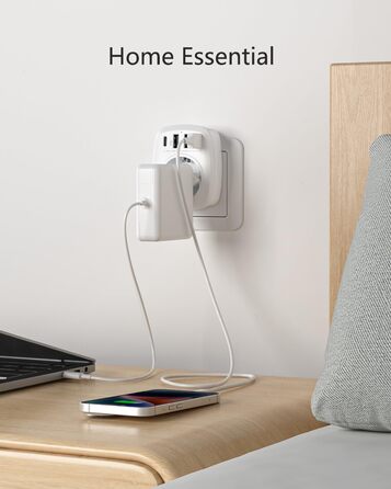 Розетка з декількома вилками EU адаптер 5-в-1 розетка розетка адаптер з 3 портами USB зарядного пристрою 2.4А, 1 портом Type-C 3А,