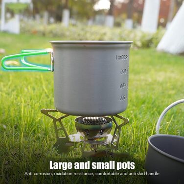 Набір для приготування їжі на кемпінгу, портативний набір посуду для кемпінгу з високоефективною плитою потужністю 3000 Вт, каструлі з харчового алюмінію для походів, піших прогулянок та приготування їжі на свіжому повітрі, зелена ручка