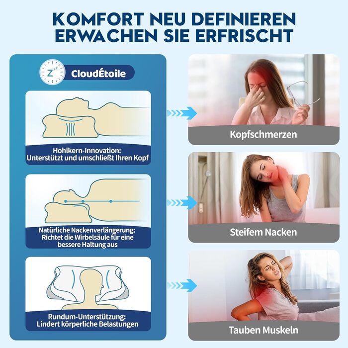 Подушка з піни з ефектом пам&39яті - подушка для шиї 2-в-1, подушка для сну на боці, комфортна подушка з віскозної піни для сну на боці, спині та животі, сіра 65x39x12 см