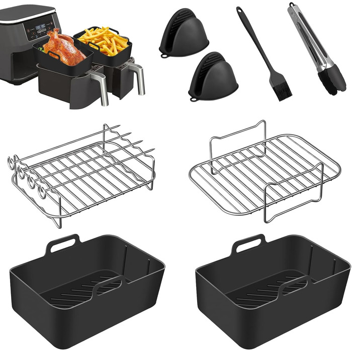 Аксесуари для фритюрниці - Аксесуари для мультипечі для Ninja Foodi AF400EU AF300EU 9.5L та інших двозонних аерофритюрниць, без BPA, аксесуари для мультипечі Ninja