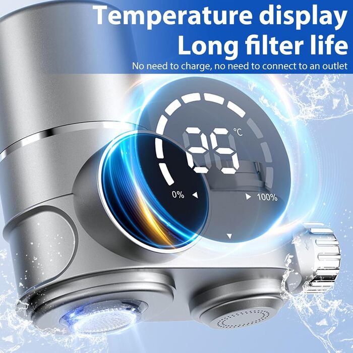 Кран з фільтром для води зі світлодіодним дисплеєм, фільтр для питної води з синім світлом, фільтр для питної води для видалення хлору, для домашньої кухні, видаляє хлор, важкі метали та поганий смак