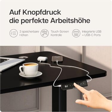 Каркас столу Desktronic з регулюванням висоти - Електричне регулювання висоти столу з безшумним подвійним двигуном та сенсорним екраном - Висока вантажопідйомність - Стіл для роботи стоячи, чорний