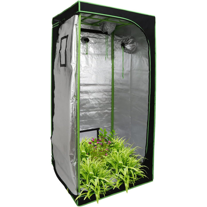 Тент для вирощування рослин Growzelt Герметичний вологостійкий бокс для гровінгу Міні-теплиця для домашнього вирощування 600D Oxford, 80x80x180 см, Чорно-зелений