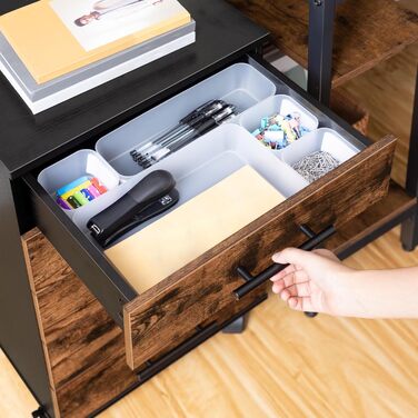 Шафа для документів HOOBRO, мобільна підставка з 5 шухлядами, дерев&39яна офісна шафа, комод для зберігання речей, індустріальний стиль, легке складання, сільський колір, темно-коричневий та чорний EBF05WJ01G1