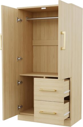 Шафа шириною 70 см, дводверна конструкція, висока/багатофункціональна шафа з полицею та шухлядами, висока шафа з вішалкою для одягу, колір дерева, меблі для спальні, колір дерева, 70x40x135 см