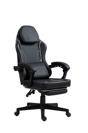 Чорне ігрове крісло - Підставка для ніг - Ергономічне - Регульована висота