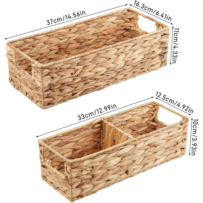 Комплект із 2 плетених кошиків для зберігання, невеликі прямокутні полиці-кошики з відділеннями, декоративний поличний кошик, коробка для зберігання у ванну кімнату, вітальню, полиця для бачка унітазу