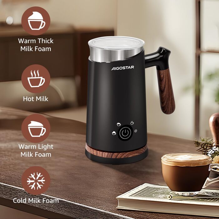 В 1 піноутворювач для молока електричний 500 Вт, автоматичний піноутворювач для молока 300 мл для гарячої та холодної молочної пін