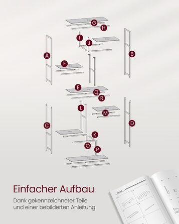 Книжкова полиця VASAGLE, блок із 6 полиць, окремостояча полиця, полиці із загартованого скла, 30 x 80 x 180 см, для кабінету, офісу, вітальні, спальні, кухні, металеве золото-прозоре LGT502A01 металеве золото прозоре загартоване скло сталь