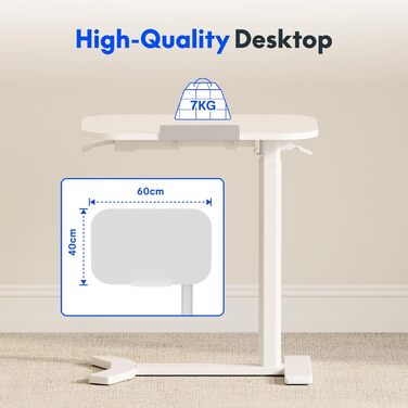 Приставний столик FLEXISPOT H5 - Гнучкий столик для ноутбука та ліжка з похилою стільницею, регульований по висоті та мобільний, ідеально підходить для дивана, ліжка та читання (білий) 60 x 40 см Білий біла рама (інструкція)