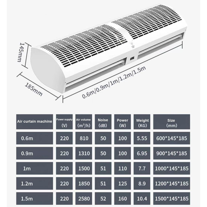 Повітряна завіса CUPLES для ресторану, комерційні машини для створення повітряних завіс, тихі енергозберігаючі дверні повітряні завіси, 2 швидкості, потужна, тиха, природний вітер (розмір 120 см)