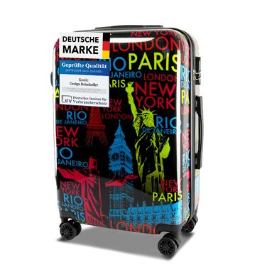 Валізи Xonic великі валізи з твердою оболонкою та колесами візки розмірів ML XL або в комплекті. Полікарбонатні валізи та візки для жінок, дітей та сімей (Neon Cities, M) M Neon Cities
