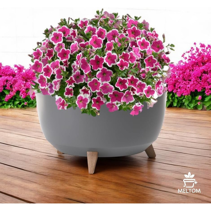 Квітковий горщик MELTOM на пластикових ніжках, кругла миска з вставкою, горщик для трав (антрацит, XL - 47 см) XL - 47 см антрацит