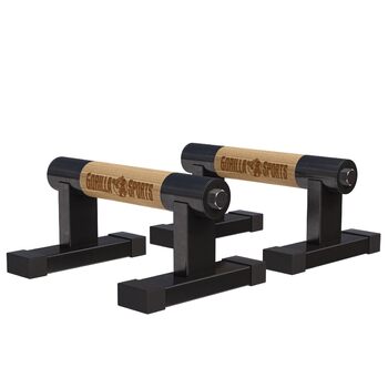 Ручки для віджимань GORILLA SPORTS - Комплект з 2 шт., виготовлені з дерева та сталі, нековзні, до 300 кг, включаючи сумку для перенесення - Спорядження для калістеніки, Паралети, Ручки для стійки на руках, Турніри для віджимань, Поперечини для віджимань