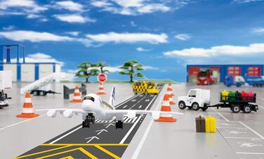 Набір для аеропорту, Метал/Пластик, Білий, Включає авіалайнер, кейтерінговий автомобіль, причіп з пасажирськими сходами, тягач для аеропорту, багажний причіп та 5-метрову стрічку для злітно-посадкової смуги, 6312