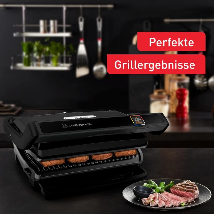 Контактний гриль Tefal OptiGrill Elite XL, 16 програм, Цифровий дисплей з індикатором рівня приготування, Знімні пластини XL, Електрогриль, Чорний, GC760812