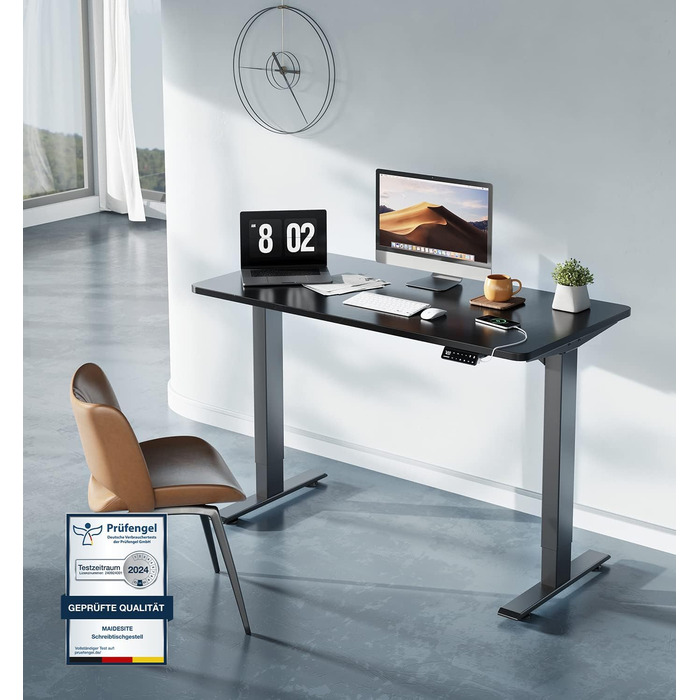 Електричний стіл MAIDeSITe з регульованою висотою, 2 потужними двигунами, регульованою висотою рамою столу з 2-секційними ніжками, 4 налаштуваннями пам&39яті та функцією захисту від зіткнень (чорний) 72-120 см Чорний