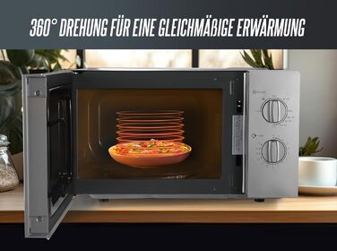 Мікрохвильова піч HEINRICHS, компактна мікрохвильова піч, об'єм 20 л, 9 рівнів потужності, в т.ч. таймер 35 хв., функція розморожування, внутрішнє освітлення, поворотний стіл на 360, з функцією гриля, потужність 1000 Вт, Heinrich's (срібло)