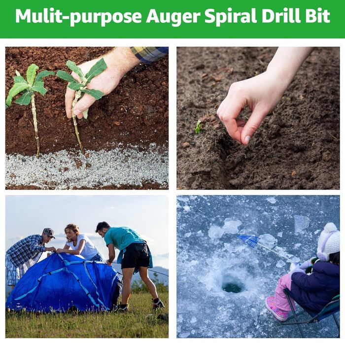 Набір садових бурів для дрелі/шуруповерта (4 шт.) бури-шнеки для посадки та буріння (22 см x 4 шт., 42 см x 4 шт., 30 см x 8 шт., 42 см x 6.6 см)