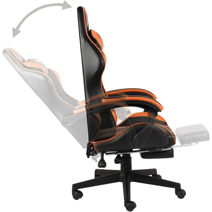 Геймерське крісло з підставкою для ніг, чорно-помаранчева штучна шкіра, модель 20532