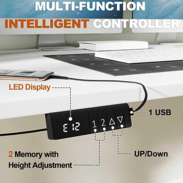Електрично регульований по висоті стіл, 160 x 80 см, комп&39ютерний стіл з функцією пам&39яті, ергономічний стіл для роботи стоячи, з гачками та сумкою для зберігання, офісний стіл, білий 160 x 80 см
