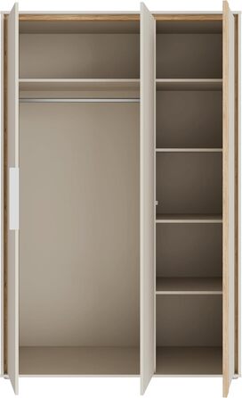 Гардероб Forte WEXLIN 120 130, сучасна шафа, 2 двері на петлях, дитяча та підліткова кімната, інженерна деревина, декор кашемірубежевогодуба маувелла, 126,3 см завширшки x 193,7 см заввишки x 60 см завглибшки