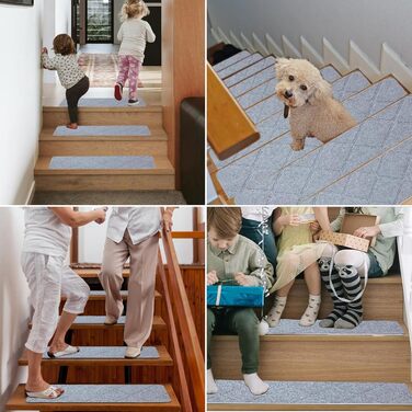 Килимки для сходів 55x19 см, самоклеючі протиковзкі килимки для сходів для використання в приміщенні, багаторазові, можна різати для дерев&39яних сходів, ідеально підходять для дітей, людей похилого віку, домашніх тварин (світло-сірі, 55x19 см), 15 шт.