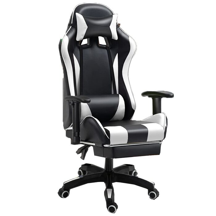 Геймерське крісло з підставкою для ніг, ергономічне комп&39ютерне крісло, ігрова поперекова підтримка, регулювання висоти спинки та сидіння, поворотне крісло-реклайнер, гоночне офісне крісло, крісло для відеоігор (колір сріблястий)