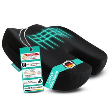 Ортопедична подушка для сидіння ПЕРЕМОЖЕЦЬ ТЕСТУ Ергономічний оазис для офісних крісел, автомобілів тощо - Знімає тиск на куприк, заспокоює біль та сприяє кровообігу Зроблено в Німеччині 50-95 кг Чорна піна з ефектом пам&39яті