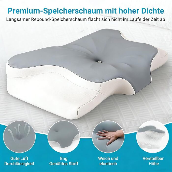 Подушка для шиї з піни з ефектом пам&39яті, знеболювальна охолоджувальна подушка з повільним відновленням, регульована ергономічна ортопедична подушка для сну на боці, спині та животі, сіра
